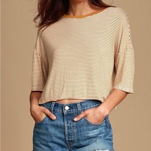 Project Social T - Mustard Yellow Striped Cropped Tee (Size Small)